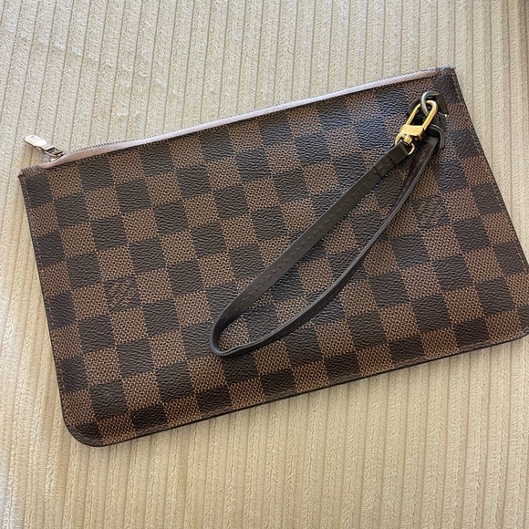 🌿authentic Louis Vuitton neverfull mm pouch damier ebene w pink ballerine - Picture 1 of 5